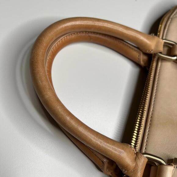 Calvin Klein Beige Leather Satchel Tote Bag Gold Hardware Structured Large Purse - Picture 15 of 15